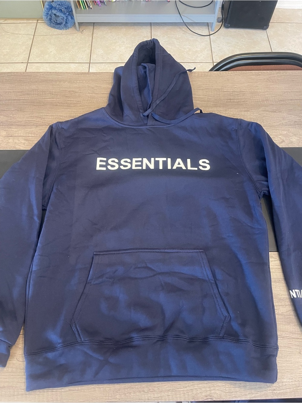 Essentials Navy Pullover Hoodie with White Logo